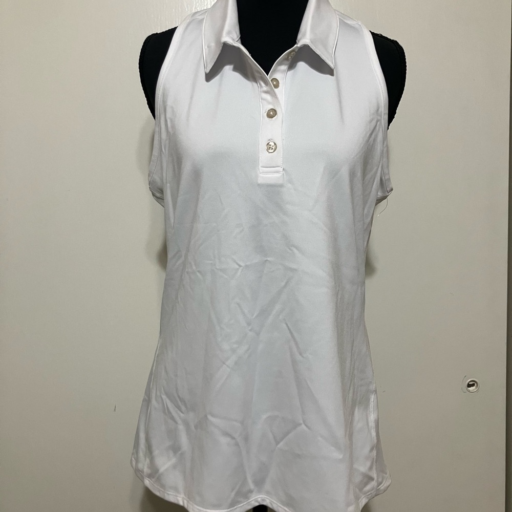 Taylor Jordan Elegant White Sleeveless Polo Tank Top